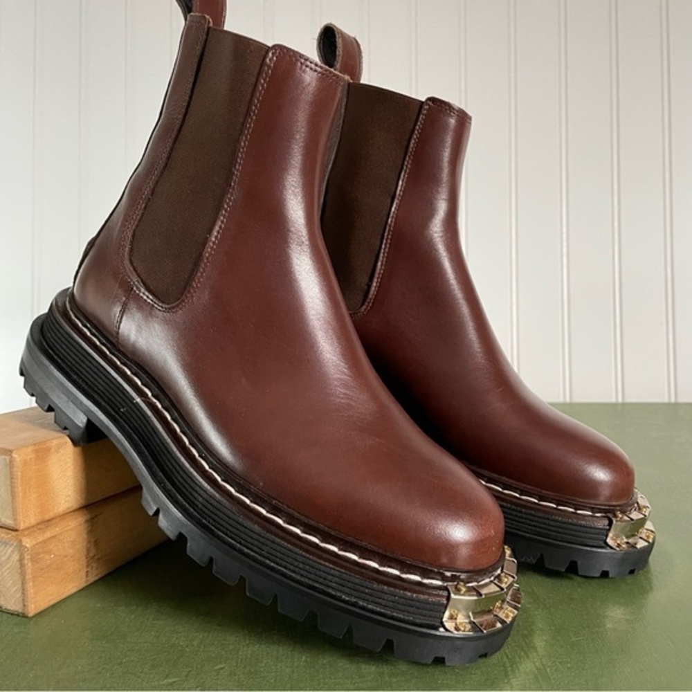 NWT Sandro Paris H20NOHA MARRON Platform Chelsea Boots - Picture 10 of 10
